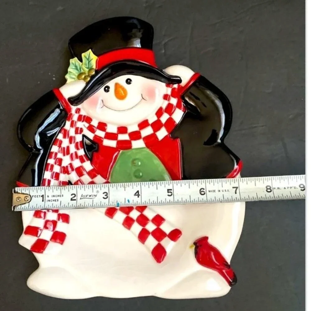 FF FITZ & FLOYD ESSENTIALS HOLLY JOLLY SNOWMAN CHRISTMAS COOKIE PLATE CA…